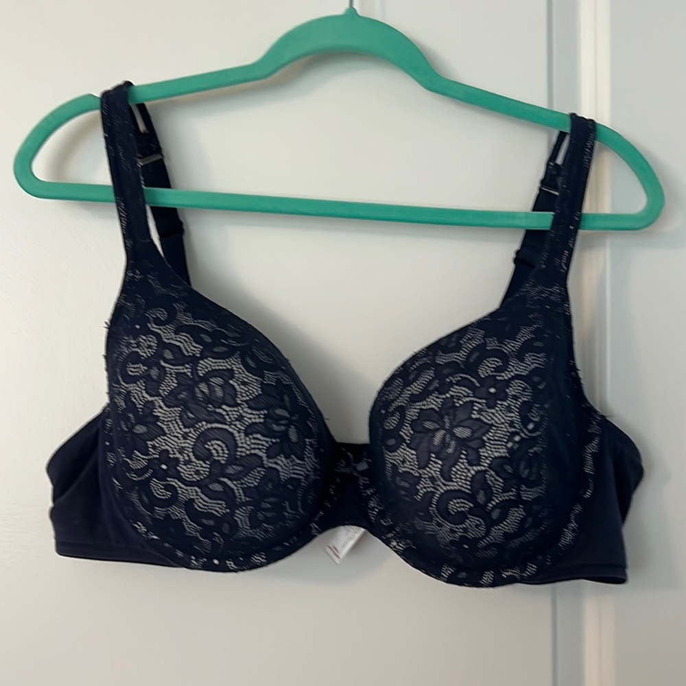 Navy blue lace padded bra - size 42C